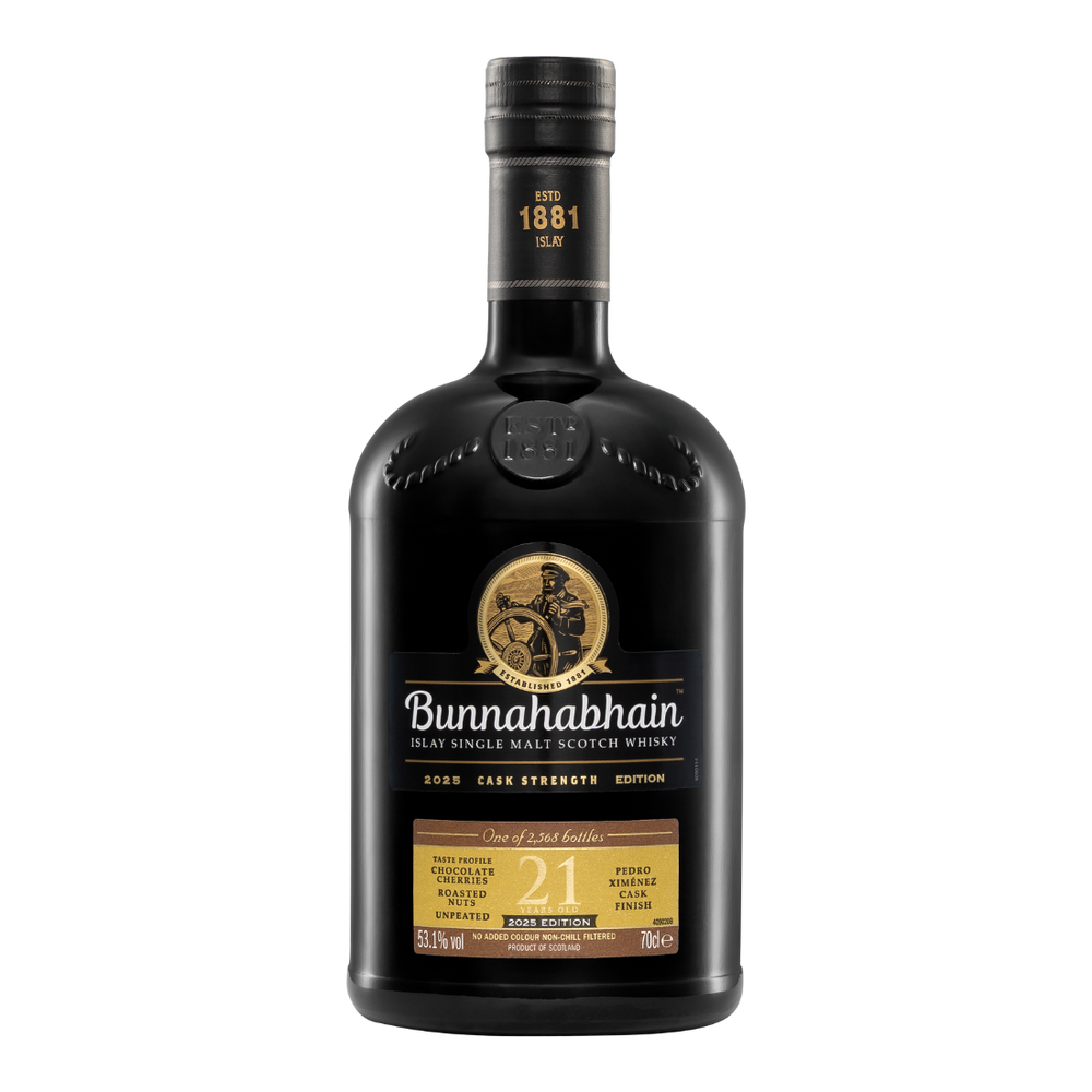 Bunnahabhain 21 Year Old Cask Strength 2025 Edition Bottle Shot Transparent Background