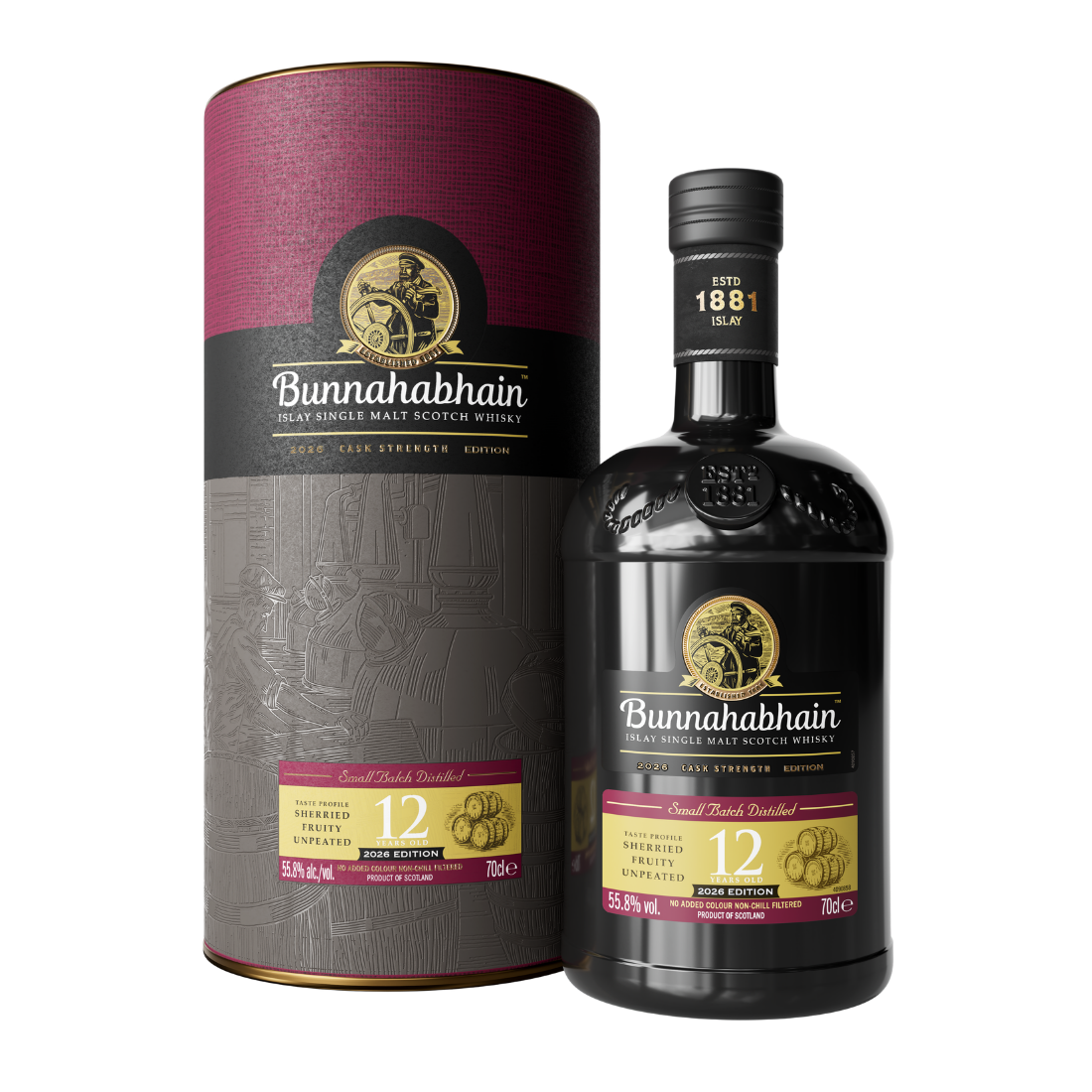 Bunnahabhain 12 Year Old Cask Strength 2026 Edition Bottle and Pack