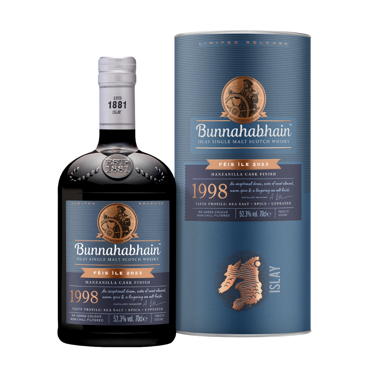 Bunnahabhain 1998 Manzanilla Cask Finish Bottle and Pack