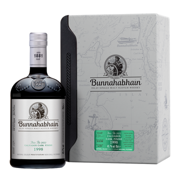 Bunnahabhain Feis Ile 2022 Calvados Cask FInish 1998 Bottle and Pack