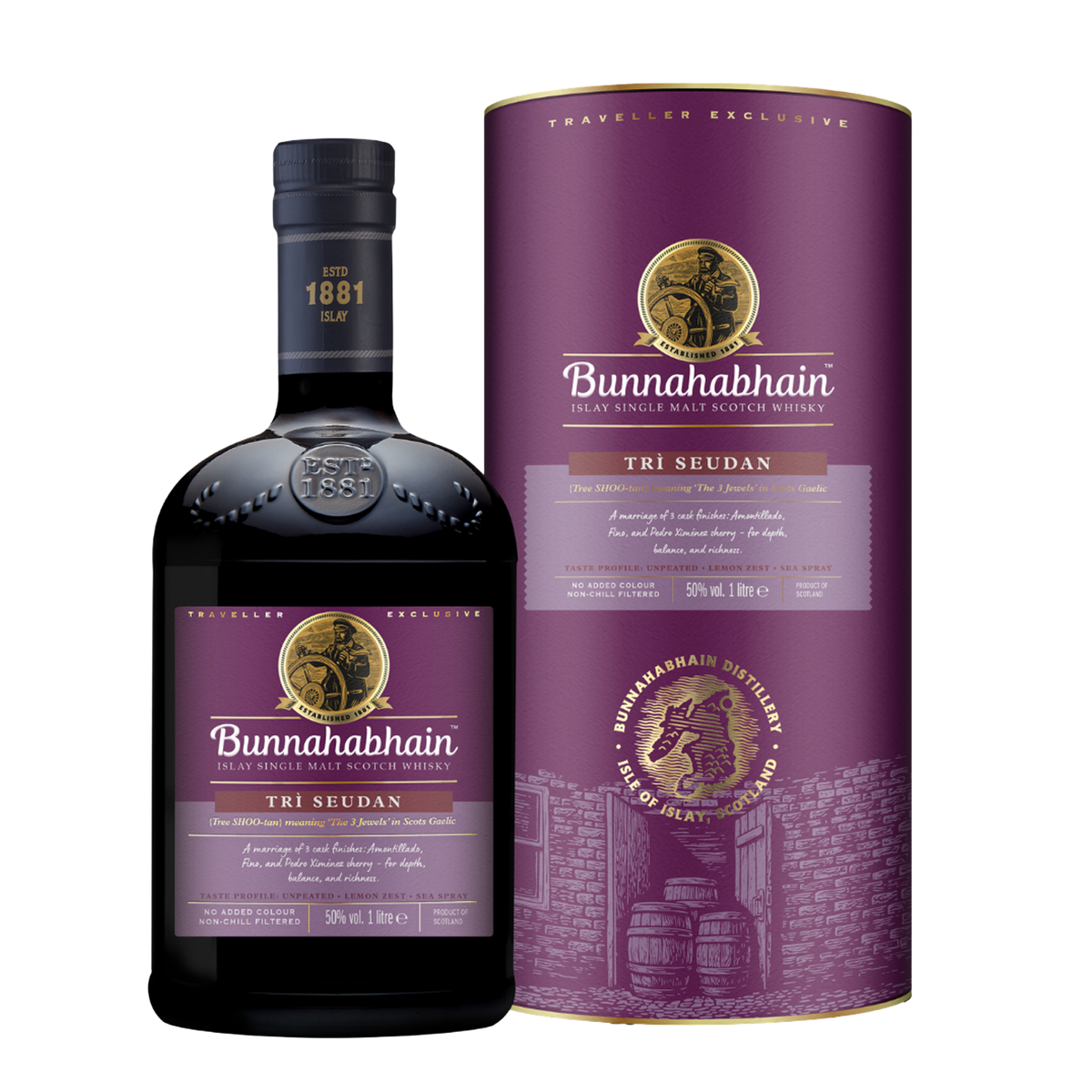 Bunnahabhain Tri Seudan Bottle and Pack