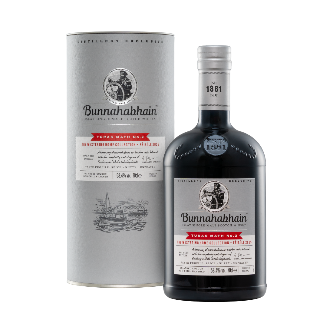 Bunnahabhain Turas Math No.2 Palo Cortado Cask Finish Bottle and Pack
