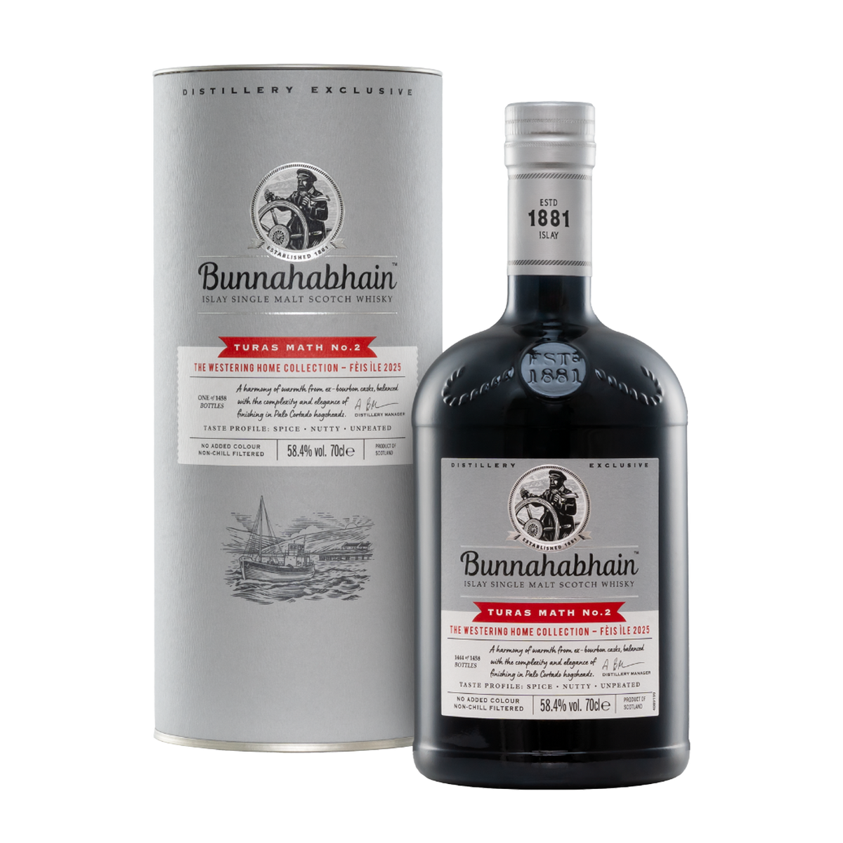 Bunnahabhain Turas Math No.2-Palo Cortado Cask Finish Bottle and Pack