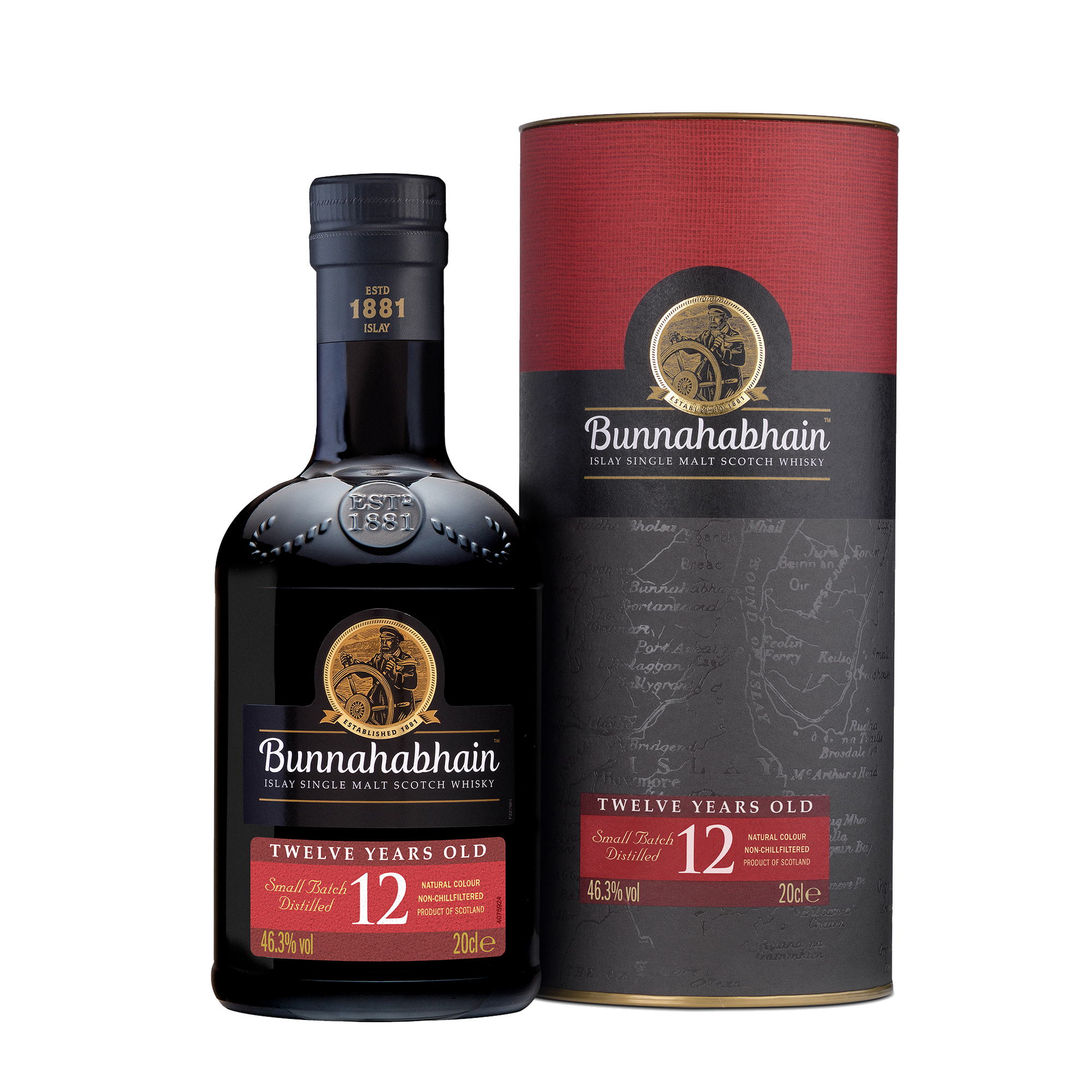 Bunnahabhain 12 year single malt scotch whisky bottle and box