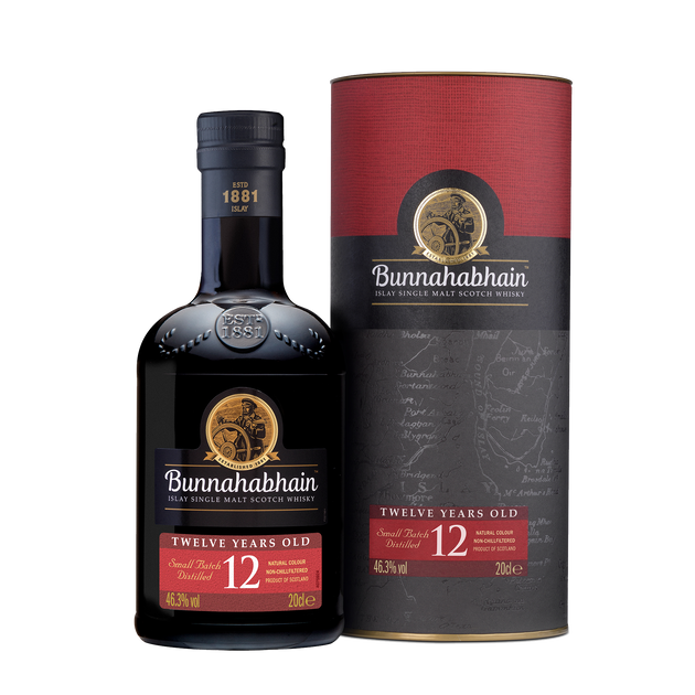 Bunnahabhain 12 year single malt scotch whisky bottle and box