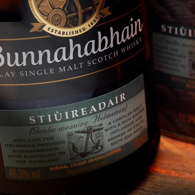 Bunnahabhain Stiuireadair non-chill filtered malt whisky bottle