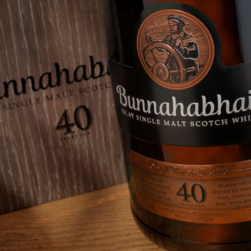 Bunnahabhain 40 year old whisky bottle and label