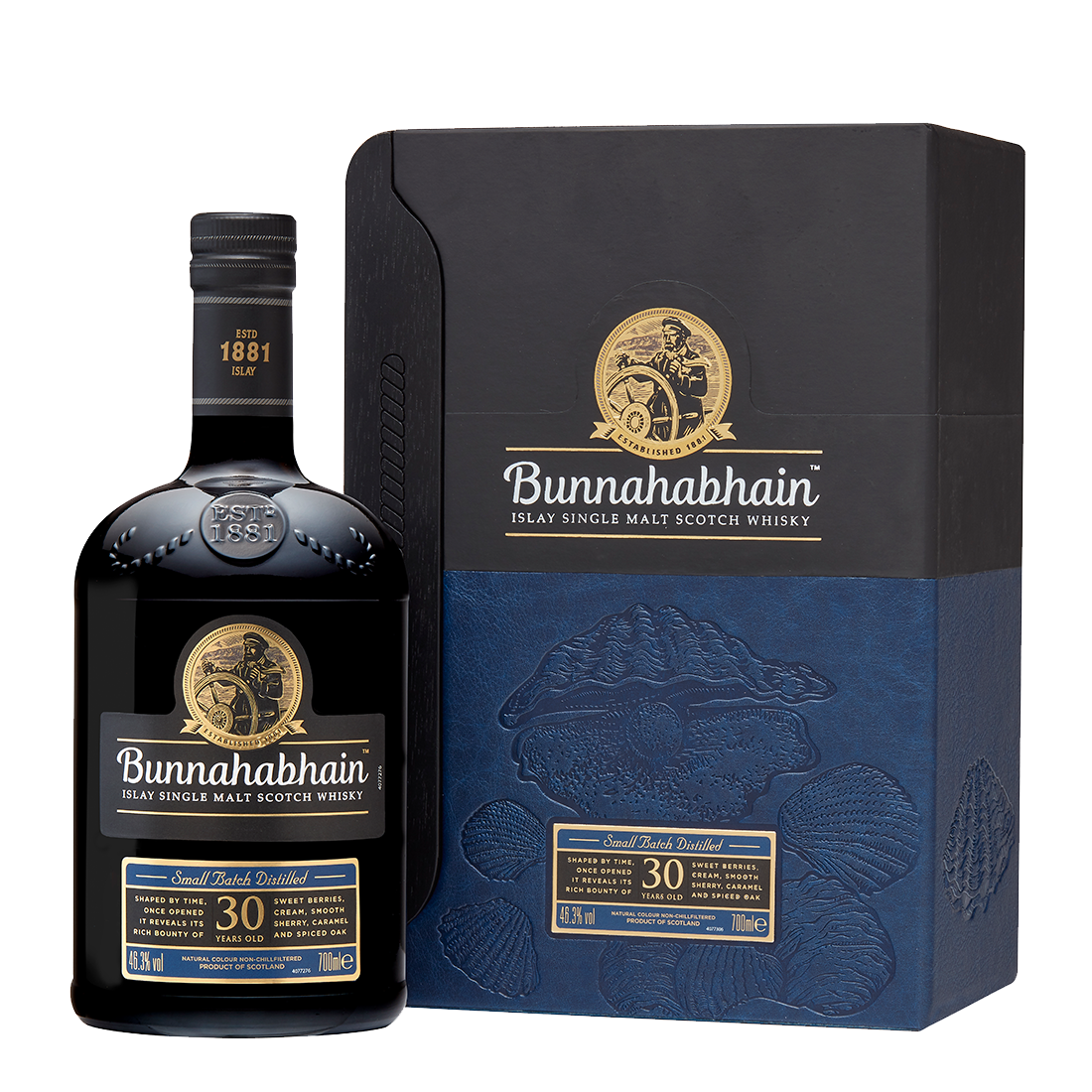 Bunnahabhain 30 year whisky bottle and box