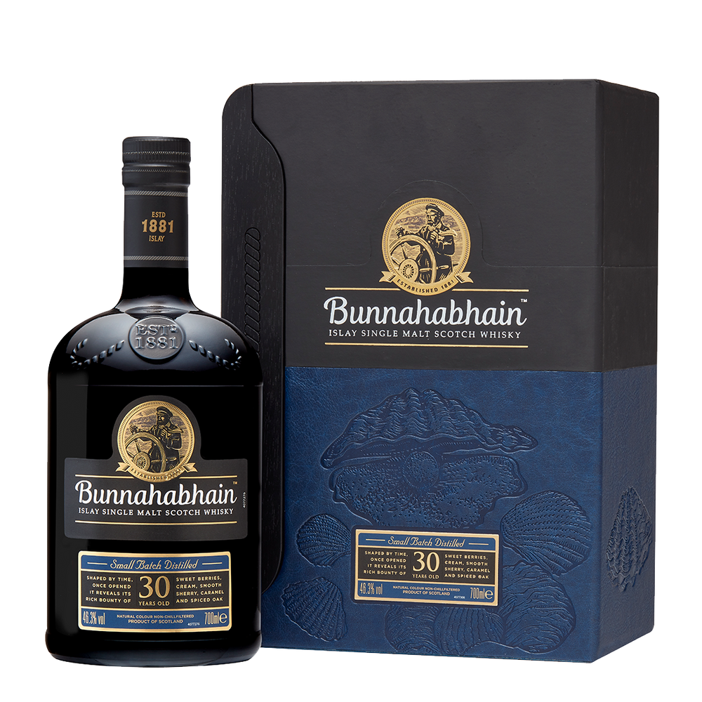 Bunnahabhain 30 year whisky bottle and box