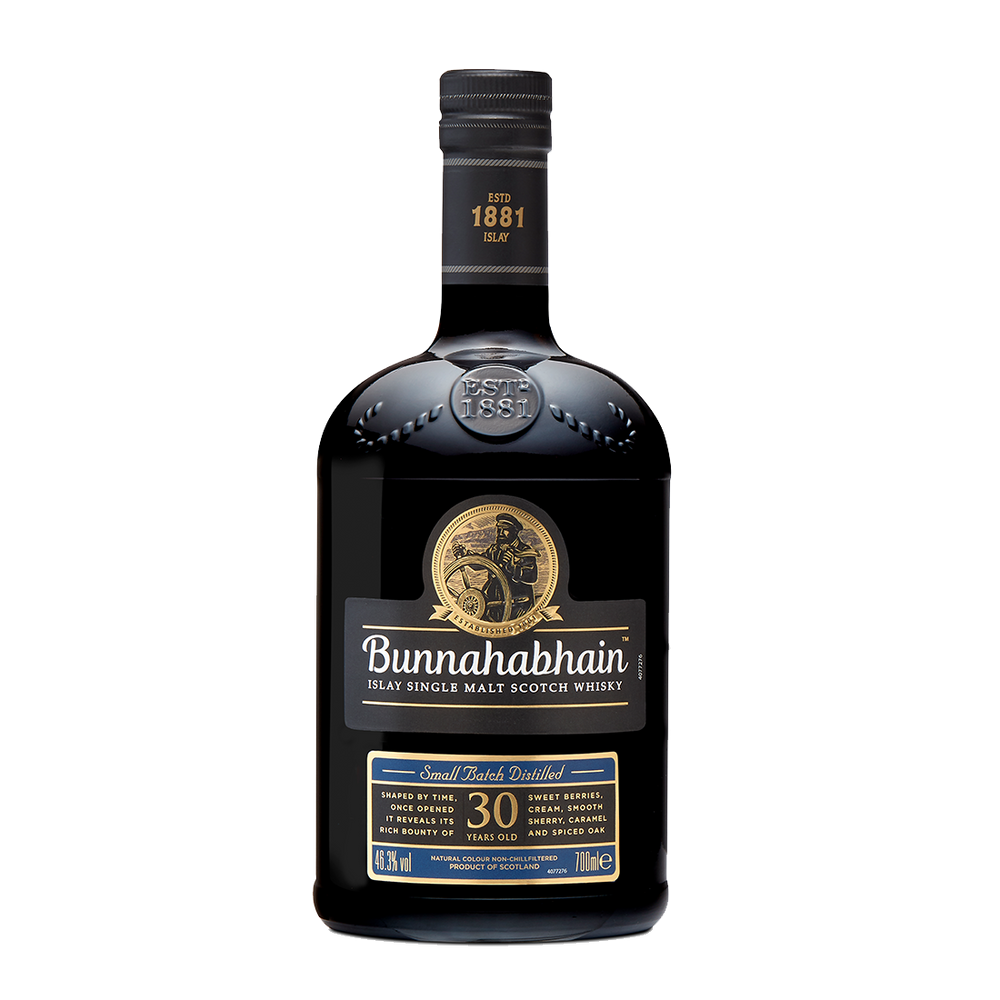 Bunnahabhain 30 year whisky bottle and box