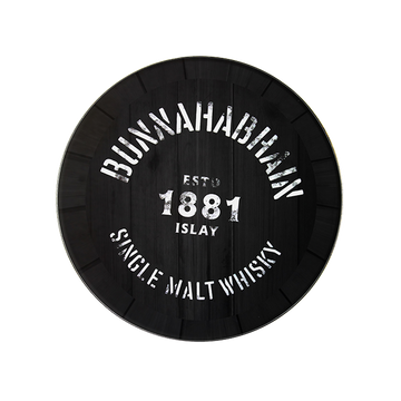 Whisky coaster in black with the Bunnahabhain logo