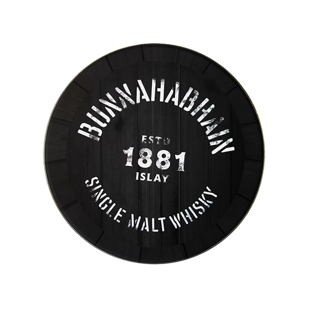 Whisky coaster in black with the Bunnahabhain logo