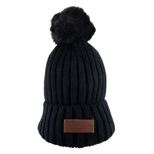 Black bobble top beanie hat
